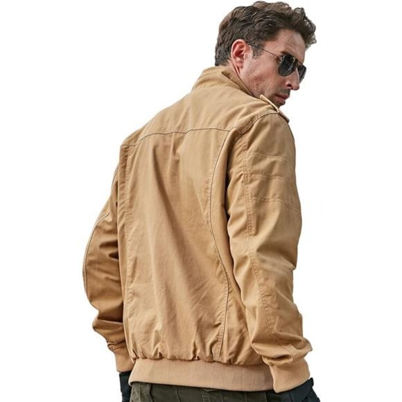 Men Military Jacket Cotton Utility Coat Cargo Bomber Stand Collar Multi-Pocket - Picture 2 of 6